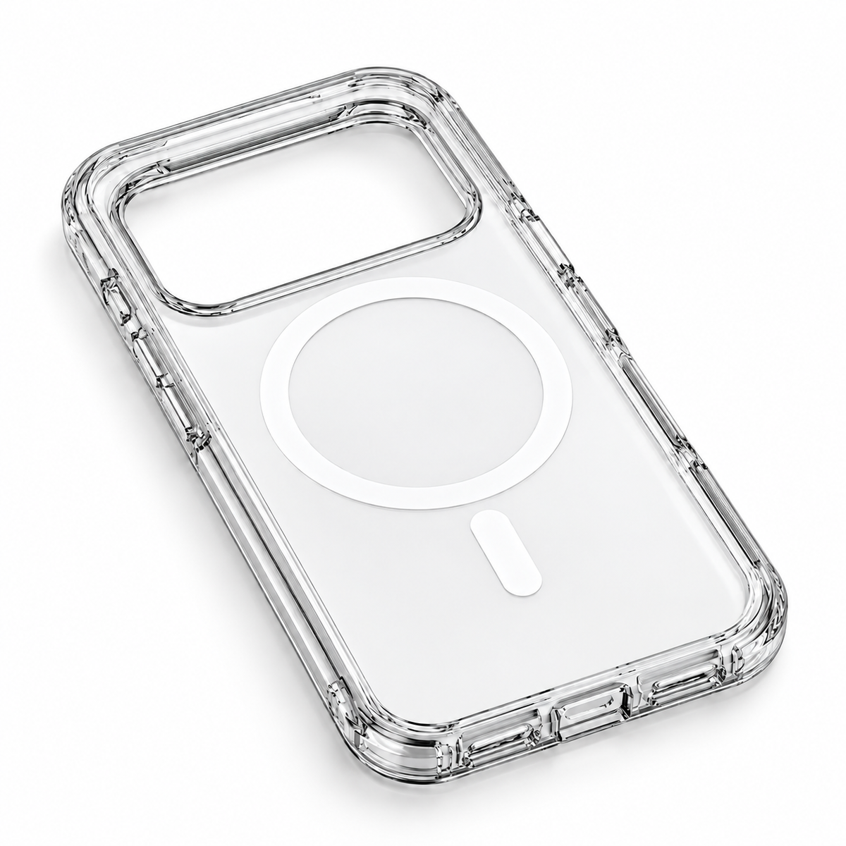 Clear Magnetic iPhone Case with Reinforced Corner Design — flat diagonal view