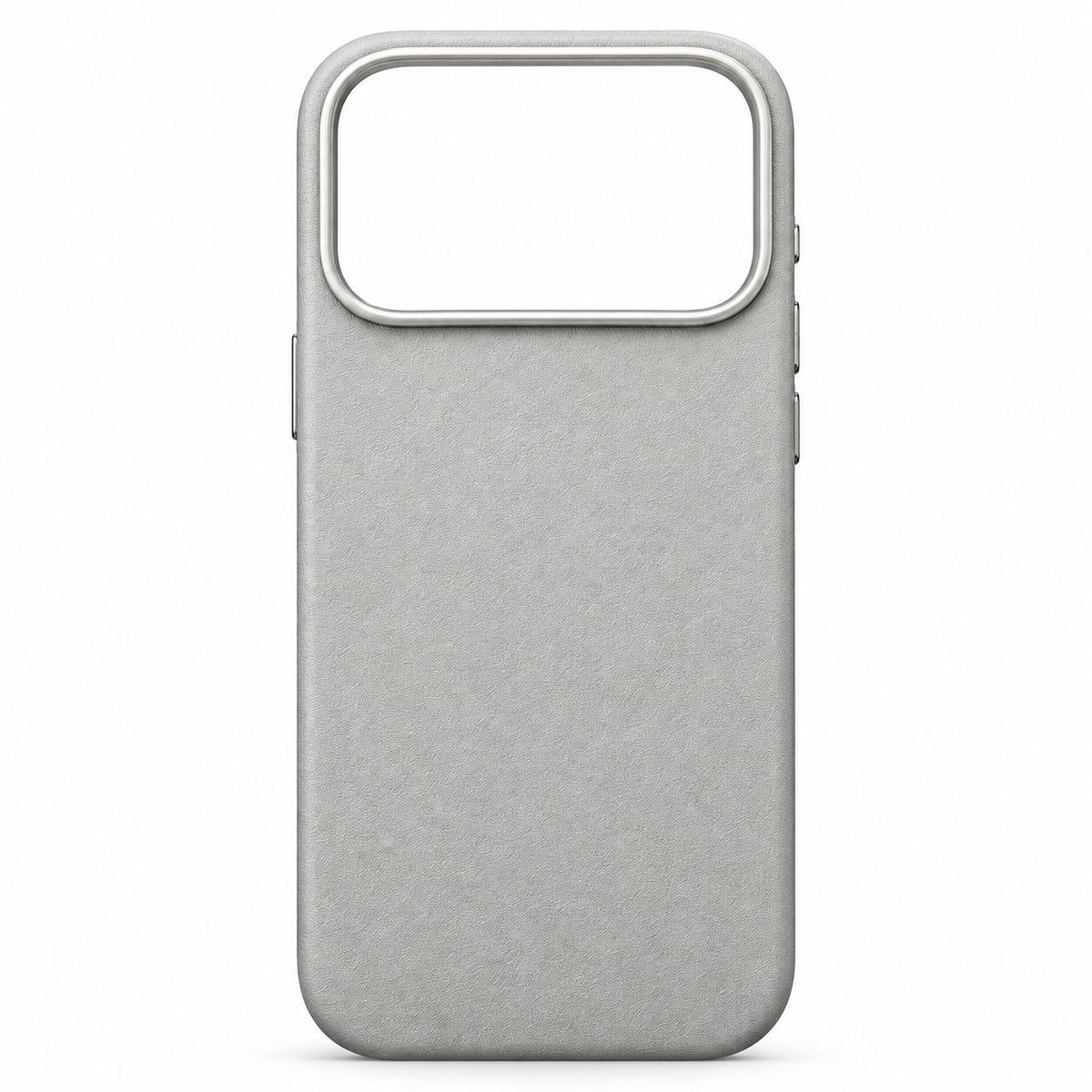 Gray Textured iPhone Case with Metallic-Tone Camera Frame — straight rear view